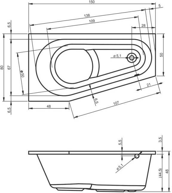 Riho Delta ligbad 150x80 rechts Wit