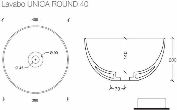 Salenzi Unica ronde waskom opbouw 40x20 cm Mat Wit (inclusief bijpassende clickwaste)