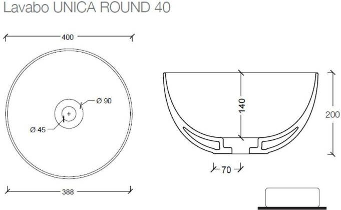 Salenzi Unica ronde waskom opbouw Round 40 cm Glans Wit (incl. bijpassende clickwaste)