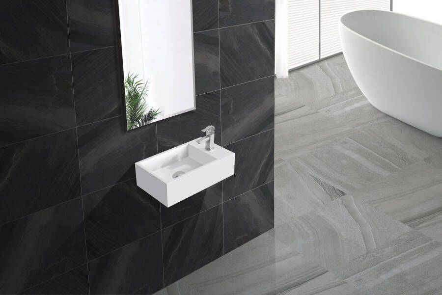 Saniclear Alaska solid surface fontein rechts 40x22cm mat wit