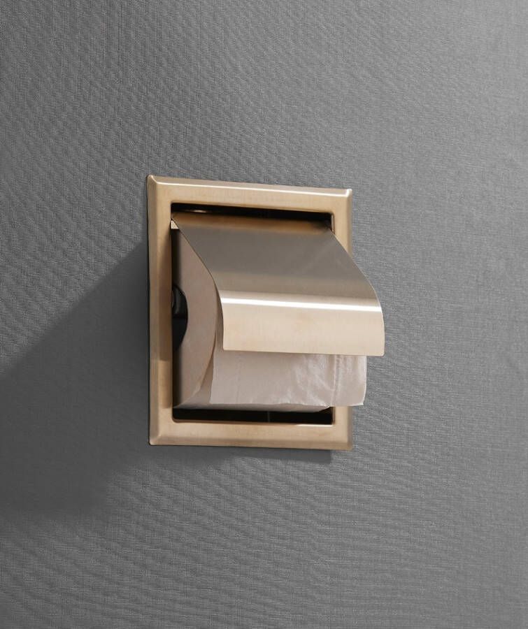 Saniclear Brass inbouw toiletrolhouder met klep geborseld messing