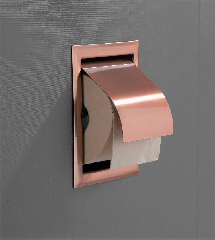 Saniclear Copper inbouw toiletrolhouder met klep geborsteld koper