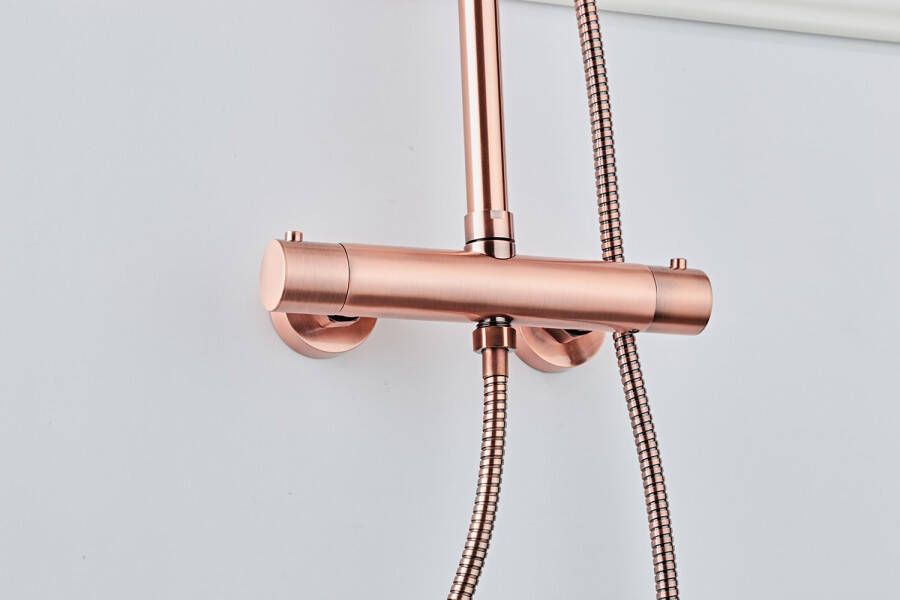 Saniclear Copper opbouw regendouche 20 cm met thermostaatkraan en handdouche