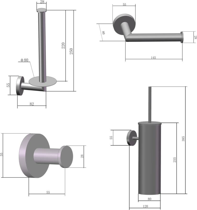 Saniclear Iron 4-delig toiletaccessoires set verouderd ijzer