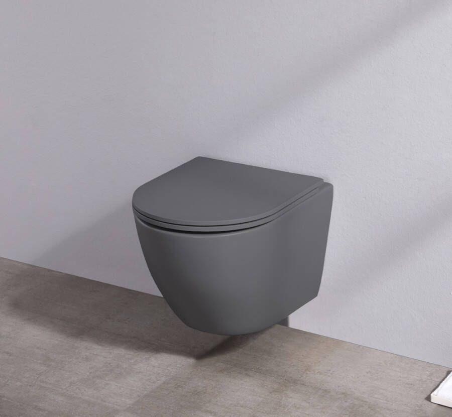 Saniclear Itsie randloze toilet met toiletzitting mat antraciet