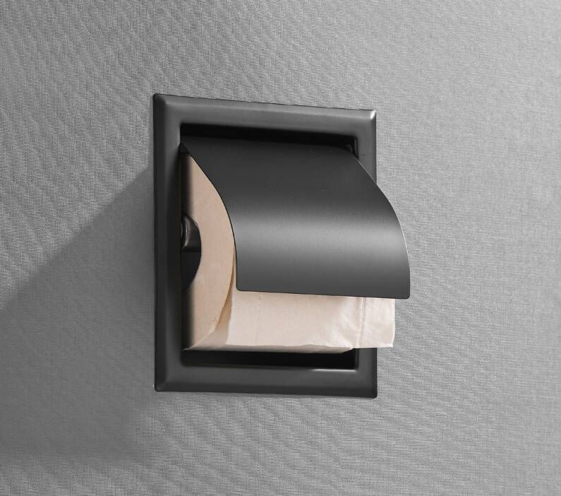 Saniclear Nero inbouw toiletrolhouder met klep mat zwart