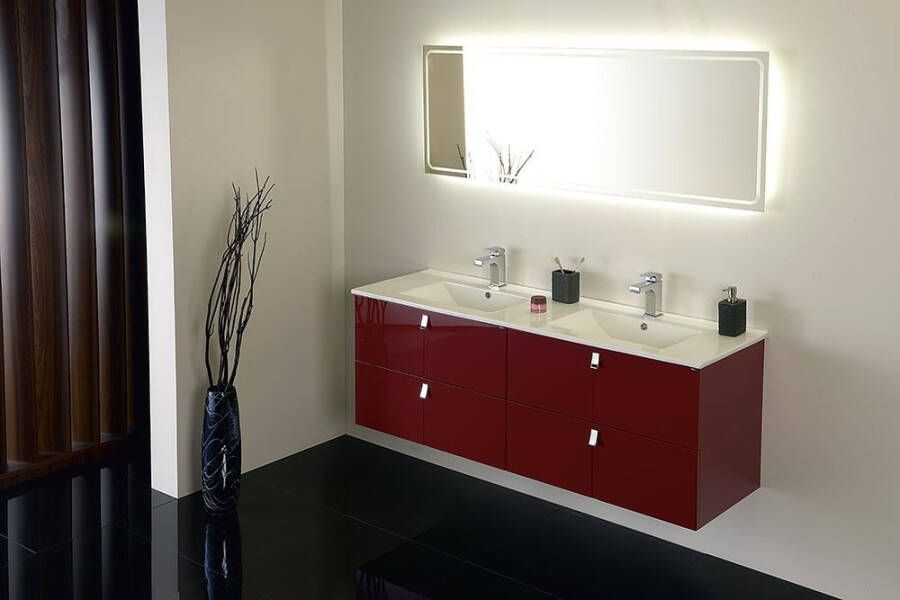 Sapho Mitra Badkamermeubel keramiek MDF 120 cm bordeaux rood