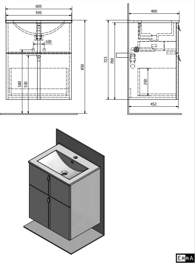 Sapho Mitra Badkamermeubel keramiek MDF 60x45x70 antraciet