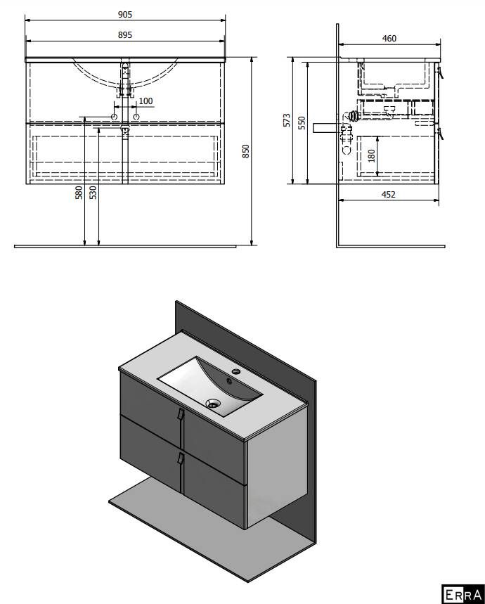 Sapho Mitra Badkamermeubel keramiek MDF 90x45x55 bordeaux rood