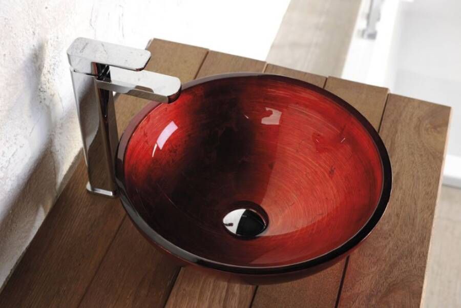 Sapho Murano Rosso glas waskom diameter 40 cm rood