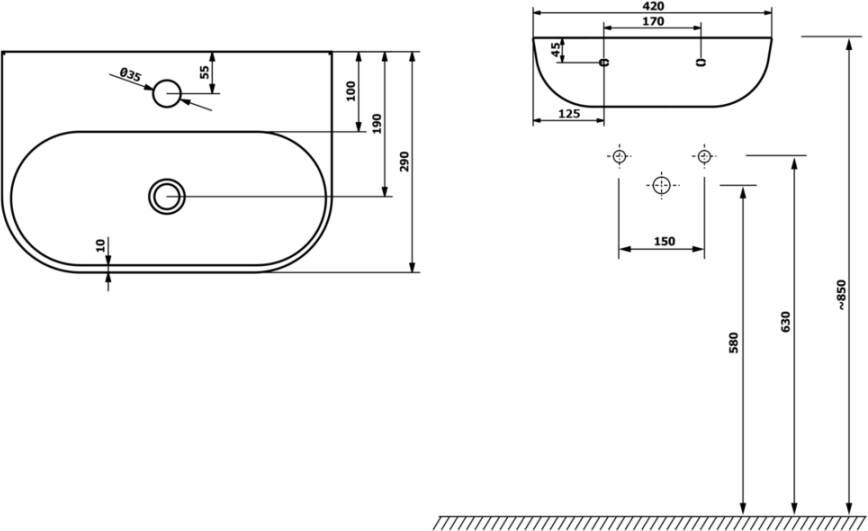 Sapho Nerissa keramische wastafel 42x29 mat zwart