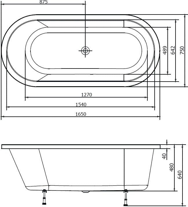 Polysan Astra O Oval ligbad 165x75cm wit