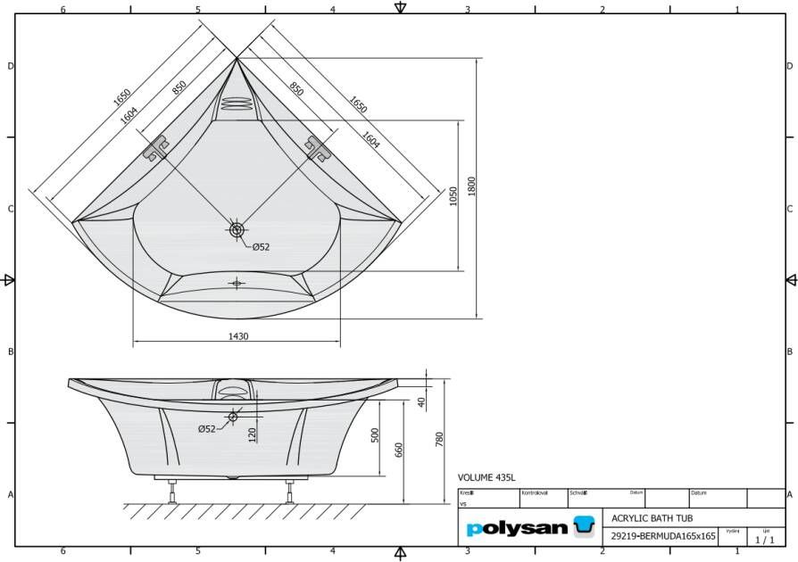 Sapho Polysan Bermuda inbouw hoekbad Acryl 165x165 cm met support frame wit