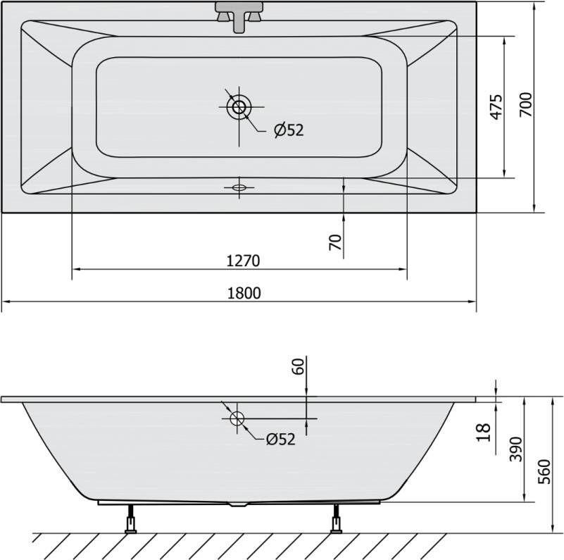 Polysan Krysta Slim inbouw ligbad wit 180x70