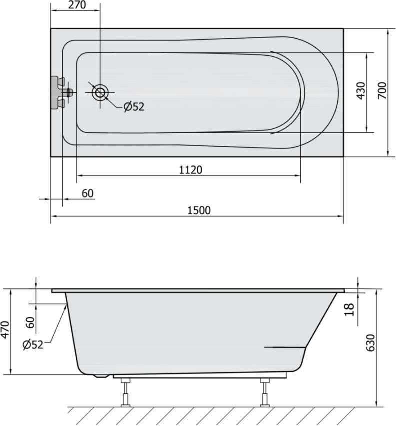 Polysan Lisa Slim inbouw ligbad 150x70 wit