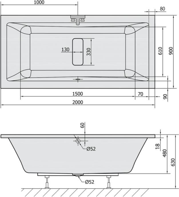 Sapho Polysan Marlene Slim inbouw ligbad 200x90 wit