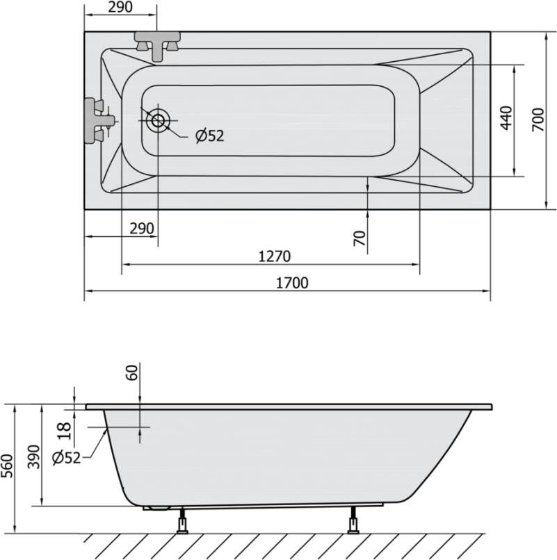 Sapho Polysan Noemi Slim inbouw ligbad 170x70 wit