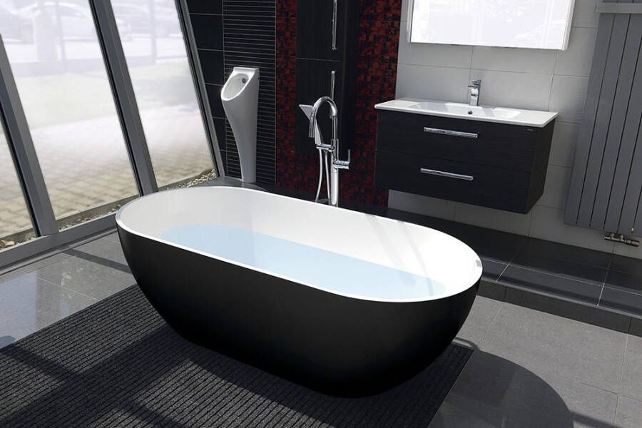 Sapho Polysan Reduta vrijstaand bad van gegoten marmer 150x75x58 cm zwart wit