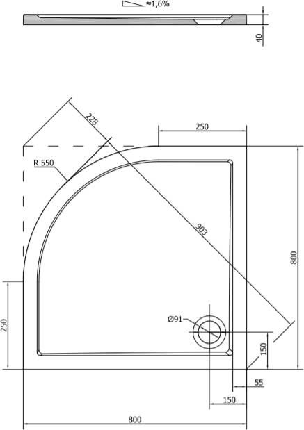 Polysan Sera douchebak kwartrond 80 cm wit