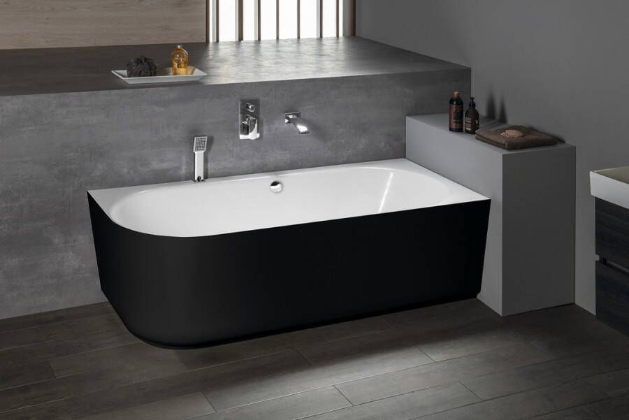 Sapho Polysan Sussi asymmetrisch bad rechts 160x70cm zwart wit