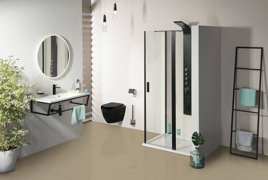 Polysan Zoom line mat zwart nisdeur 140cm helder glas antikalk