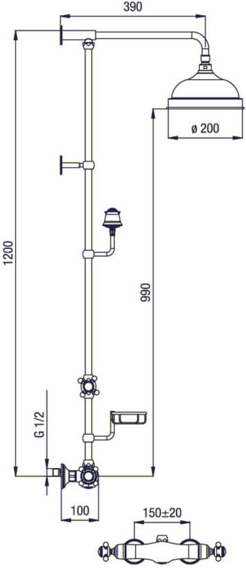 Sapho Sassari Doucheset met thermostatische mengkraan (H) 1200mm chroom