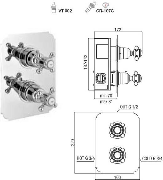 Sapho Sassari Inbouw thermostatische Douchemengkraan 1 uitgang chroom