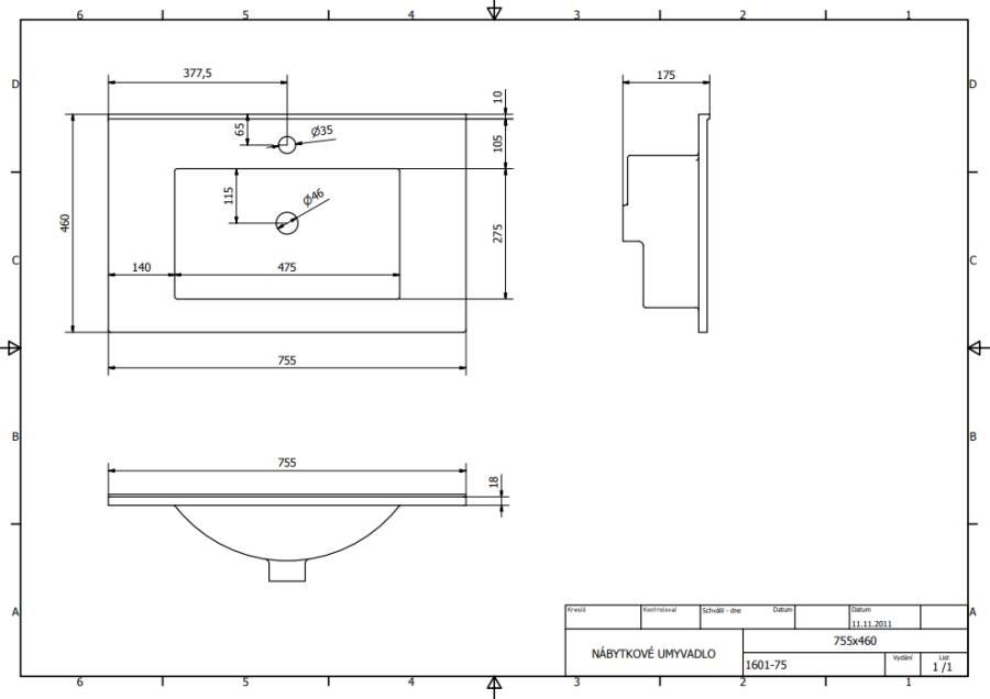 Sapho slim inbouw wastafel 75x46 cm wit