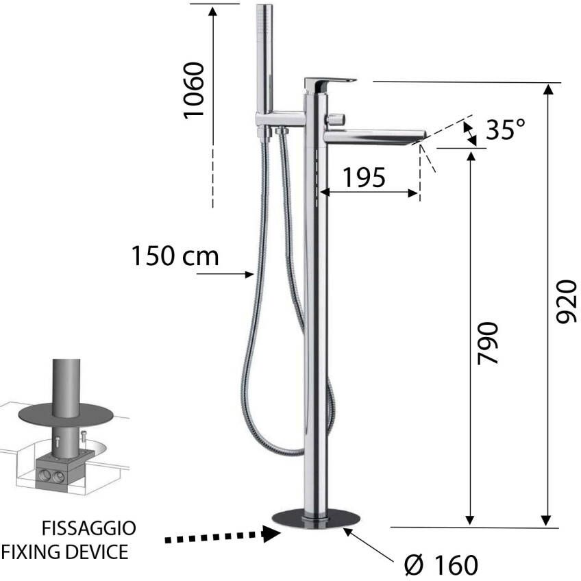 Sapho Spy vrijstaande badmengkraan 92cm chroom