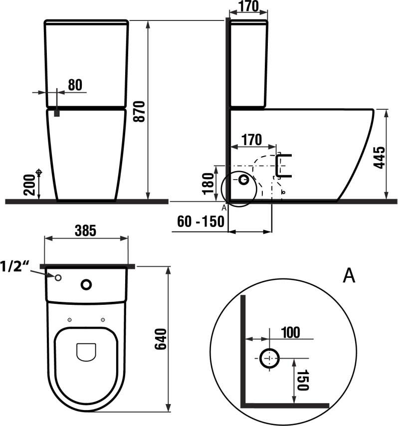 Sapho Turku staand toilet rimless duoblok verhoogd wit