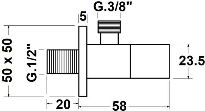 Sapho vierkante hoekstopkraan met rozet 1 2"x3 8" mat zwart