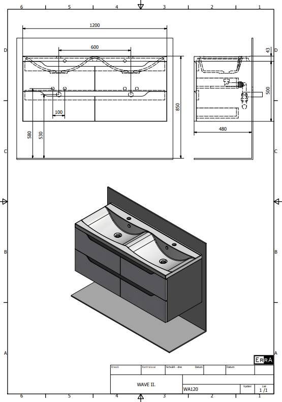 Sapho Wave II Badkamermeubel marmer MDF 120 cm wit houtnerf grijs