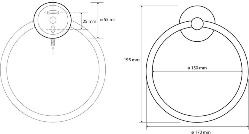 Sapho X-Round Black Handdoekring zwart