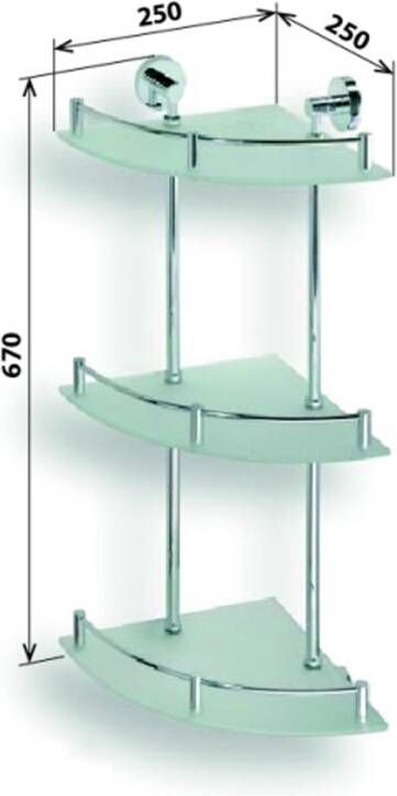 Sapho X-Round E Drievoudige glazen hoekplanchet met railrek 270x670x270mm chroom