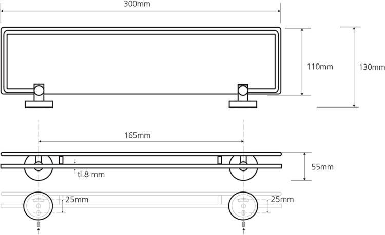 Sapho X-Round E Glazen planchet met rail 300x130mm chroom