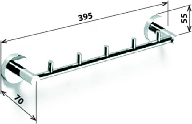 Sapho X-Round E Handdoekrail met 5 haken 395mm chroom