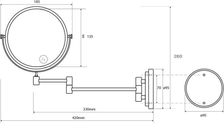 Sapho X-Round E Wandmontage make-upspiegel diameter 150mm chroom