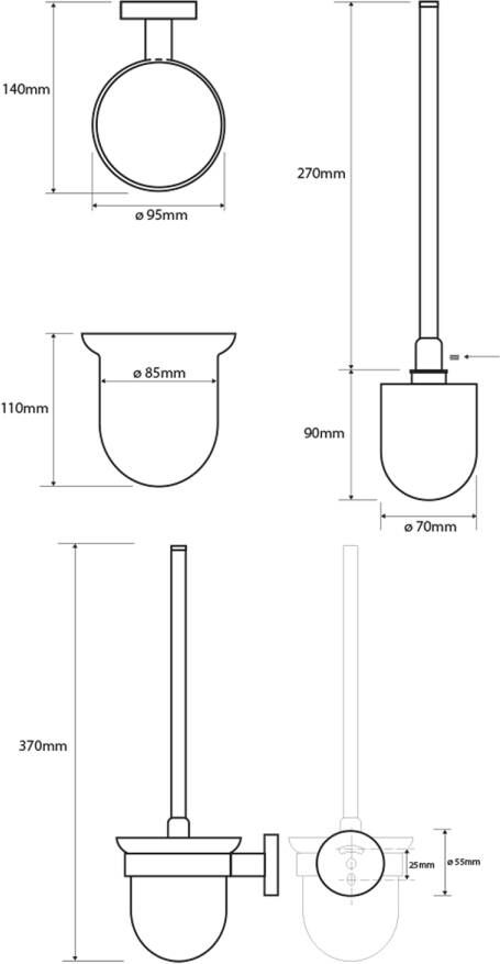 Sapho X-Round Wandmontage toiletborstel houder matglas chroom