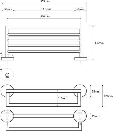 Sapho X-Steel Wandmontage handdoekhouder met opbergrek geborsteld RVS