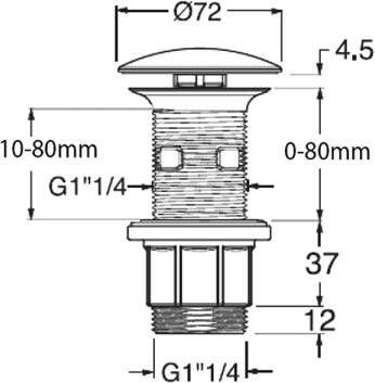 Silfra Niet-Afsluitbare wastafelplug (H) 10-80mm chroom