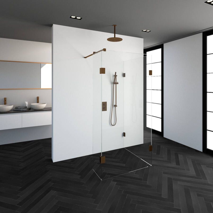 Topa Creative inloopdouche 3 delig 100x100 breedte kleine zijwand 40 koper