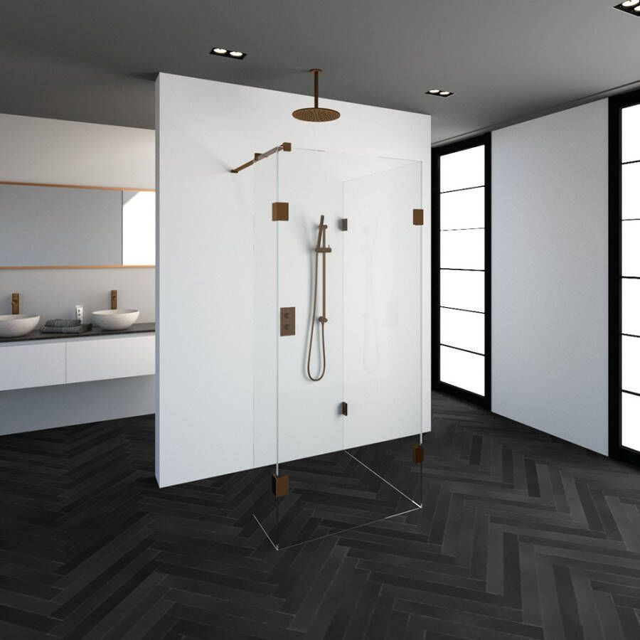 Topa Creative inloopdouche 3 delig 90x100 breedte kleine zijwand 40 koper