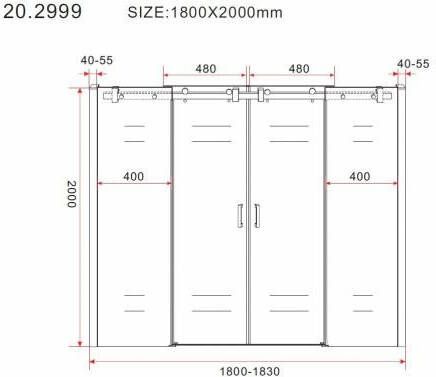 Wiesbaden Slide nis schuifdeur dubbel 1800 x 2000 x 8 mm nano helder glas mat zwart