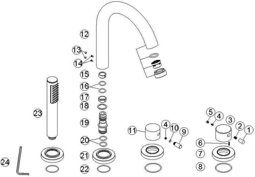 Wiesbaden Caral 4-gats badrandthermostaat mat zwart complete set