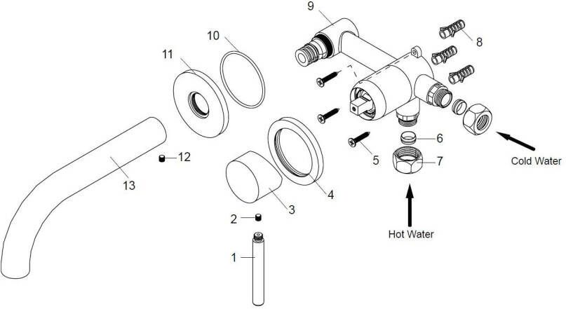 Wiesbaden Caral inbouw-wastafelmengkraan chroom 1 knop