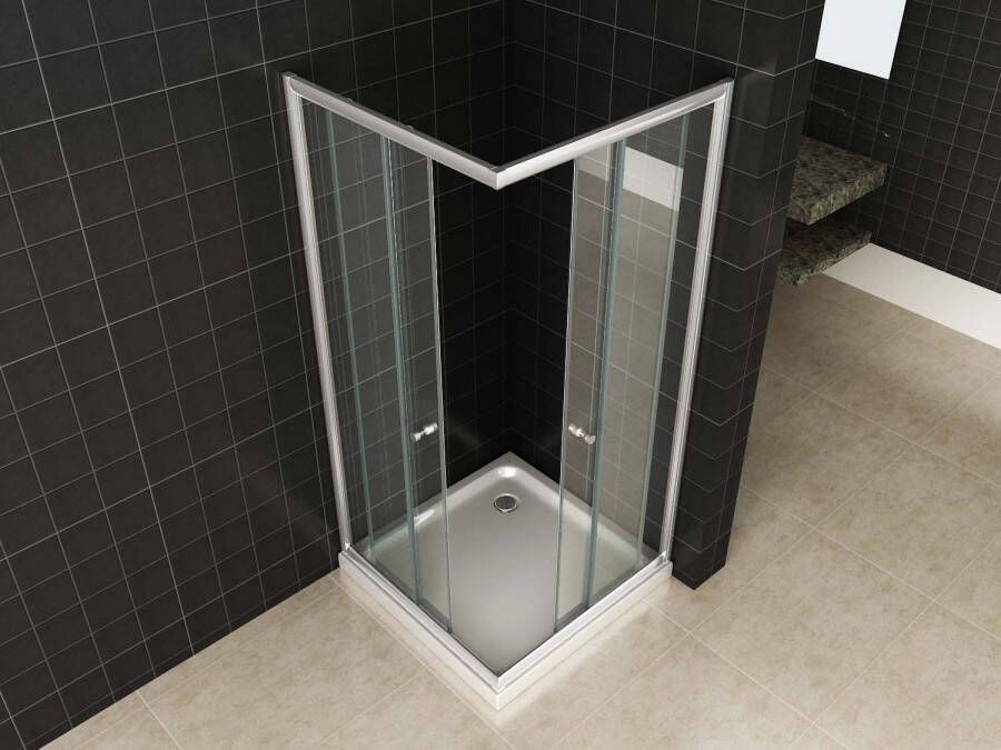 Xellanz Eco hoekinstap cabine met 2 schuifdeuren 800 x 800 x 1900 x 5 mm helder glas chroom