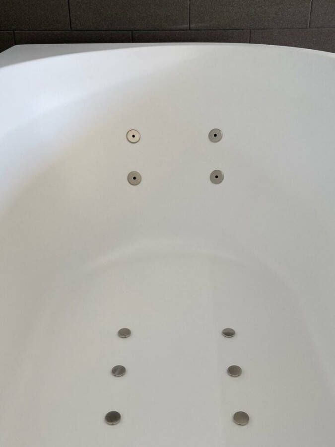 Wiesbaden half vrijstaand bubbelbad 180x80 Wall mat wit RVS