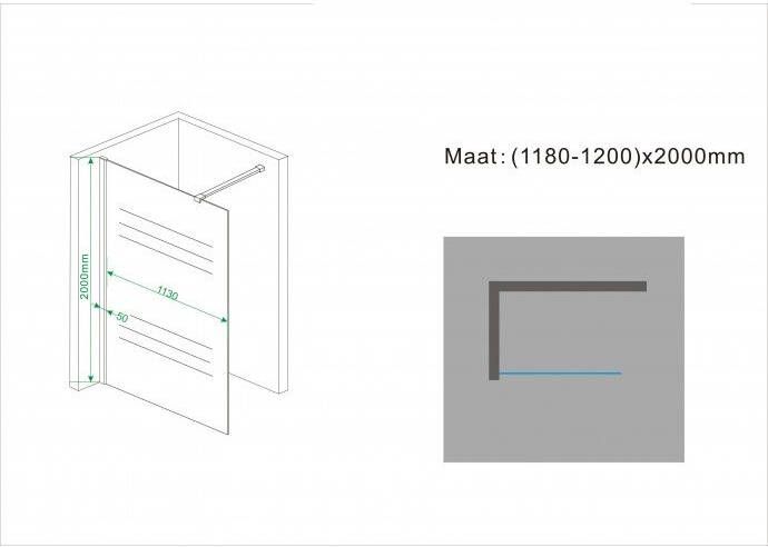 Wiesbaden Comfort inloopdouche 1200 x 2000 x 10 mm nano helder glas met melkglas middenband chroom