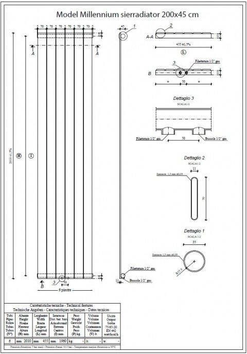 Wiesbaden Millennium sierradiator 200x45 cm wit midden onderaansluiting