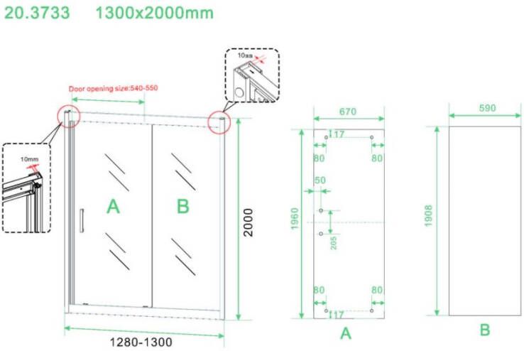 Wiesbaden Skyline nis schuifdeur 1300 x 2000 x 8 mm nano helder glas mat zwart